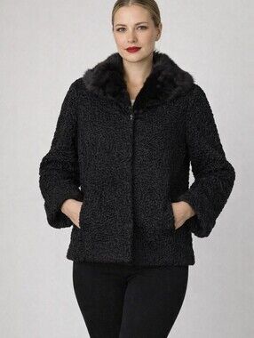 Vintage Persian Lamb Coat Mink Collar Mitchel Fur Halifax Schiaparelli Lining